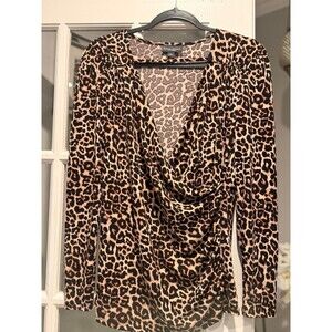 Bold Elements Leopard Print Long Sleeve Top - Size L - Brown/Black